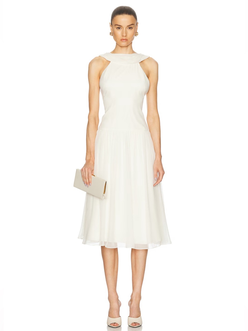 Mirror Palais Double Cowl Lady Length Dress in Crème